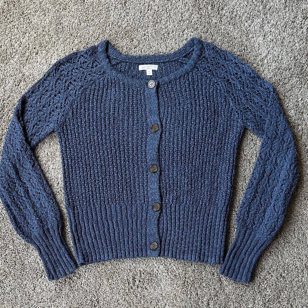 LC Lauren Conrad Blue Button-Up Cardigan